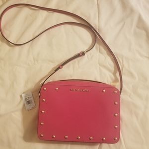 Michael Kors Sandrine Stud EWCrossbody Bag Electric Pink NWT